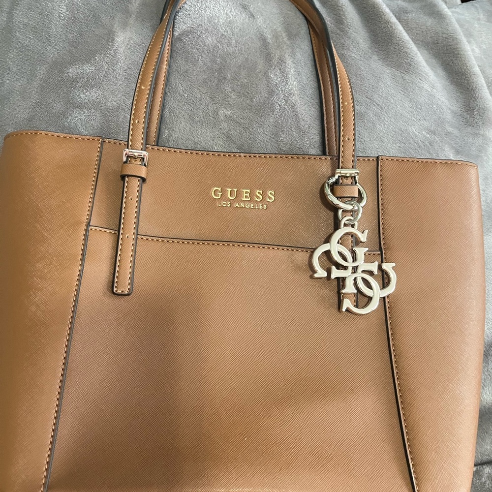Guess Tan Tote with Gold Accents
